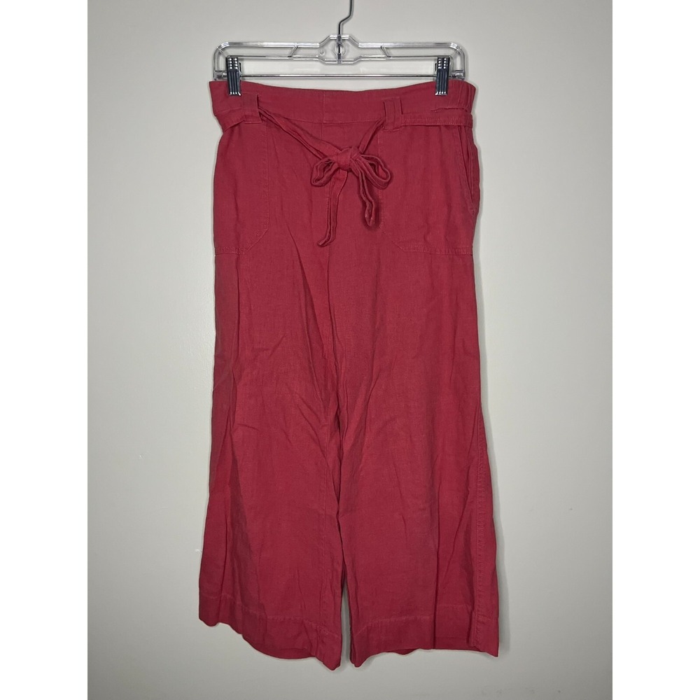 Sound/Style Pink Linen Blend Drawstring Wide Leg Ankle Pants Womens Small